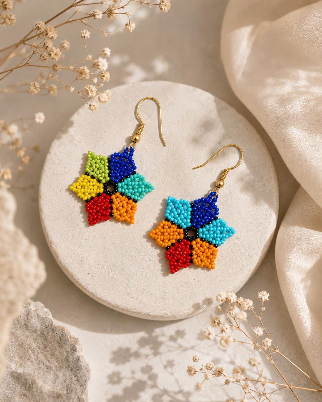 KRITAARTH Handmade Multicolor Beaded Flower Drop Earrings for Women & Girls | Colorful Seed Bead Dangle Earrings | Boho Fashion Jewellery | Lightweight Statement Earrings | Gift for Her