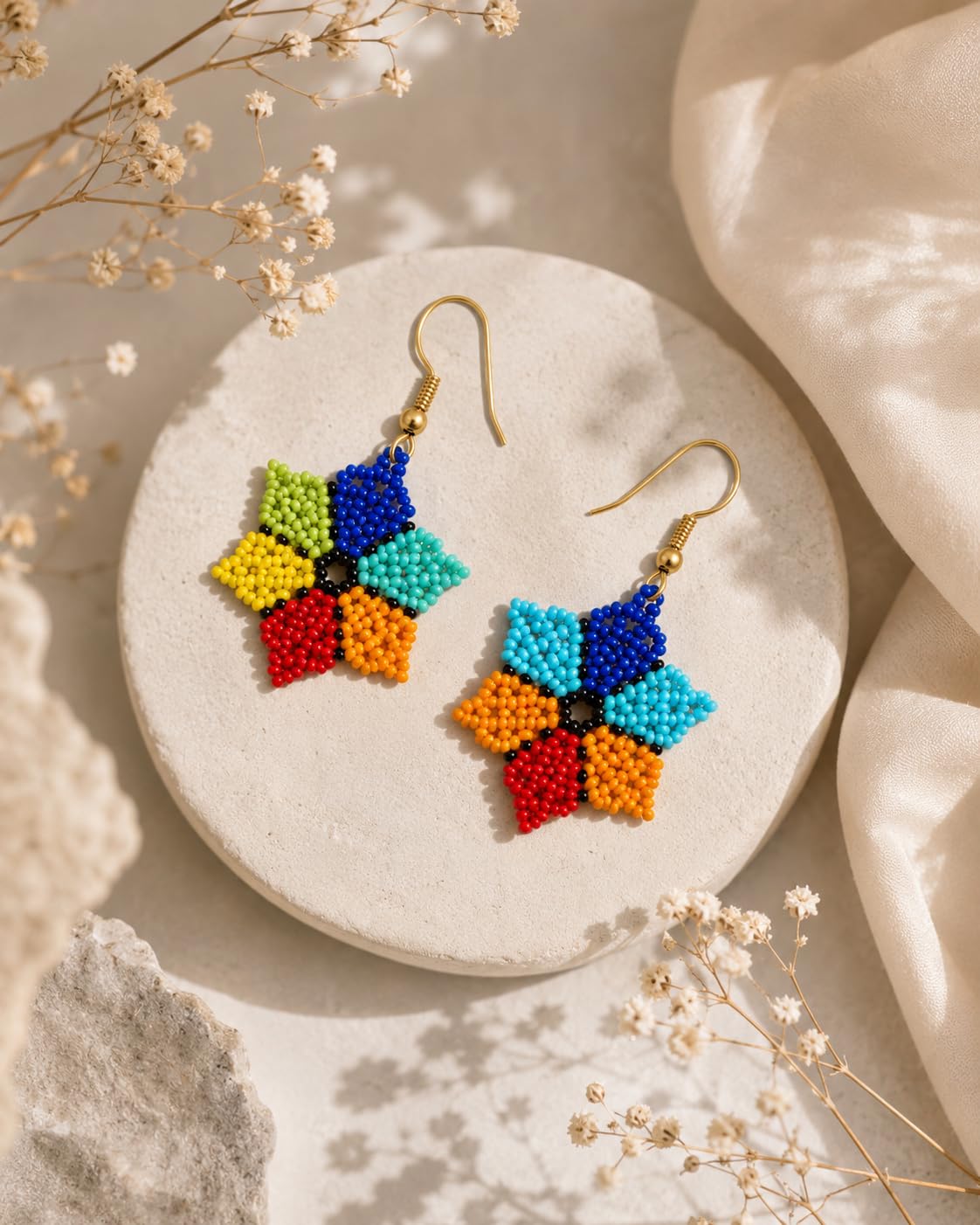KRITAARTH Handmade Multicolor Beaded Flower Drop Earrings for Women & Girls | Colorful Seed Bead Dangle Earrings | Boho Fashion Jewellery | Lightweight Statement Earrings | Gift for Her