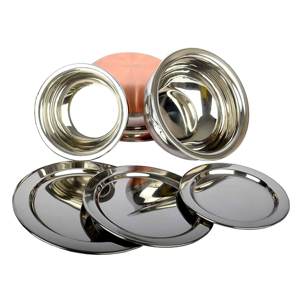 GlamourShop Stainless Steel Copper Base Serving Bowls Handi Set of 3 Pieces, Handi Set with Serving Bowl Set/Cookware Set/Sauce Pot and Handis (3 Handi Without Lid's)