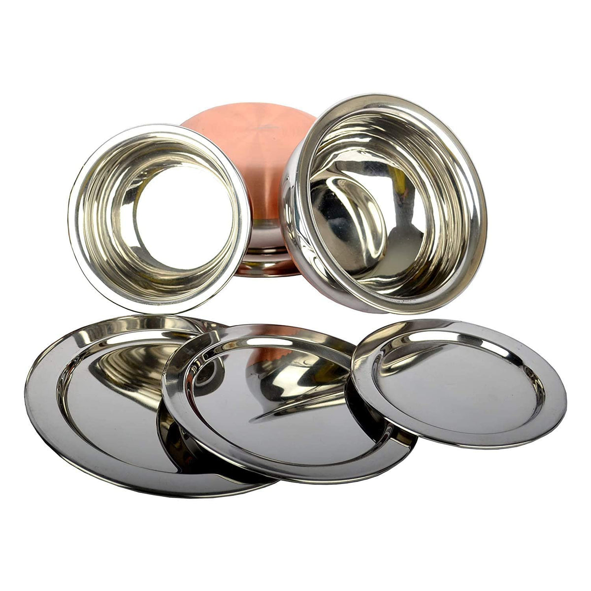 GlamourShop Stainless Steel Copper Base Serving Bowls Handi Set of 3 Pieces, Handi Set with Serving Bowl Set/Cookware Set/Sauce Pot and Handis (3 Handi Without Lid's)