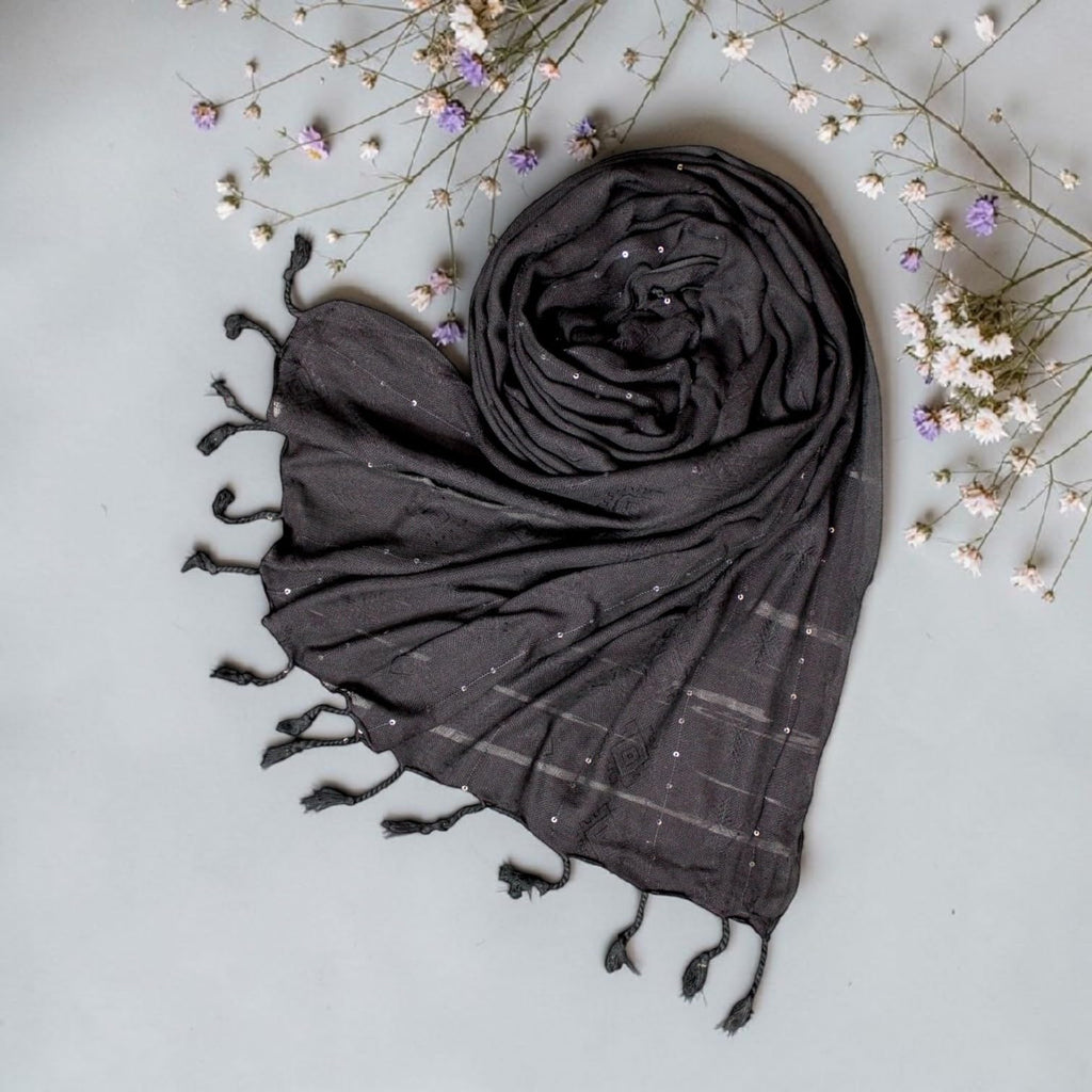 STOLE STUDIO Elegant Luxurious Sequence Viscose Stole Scarf (Black)