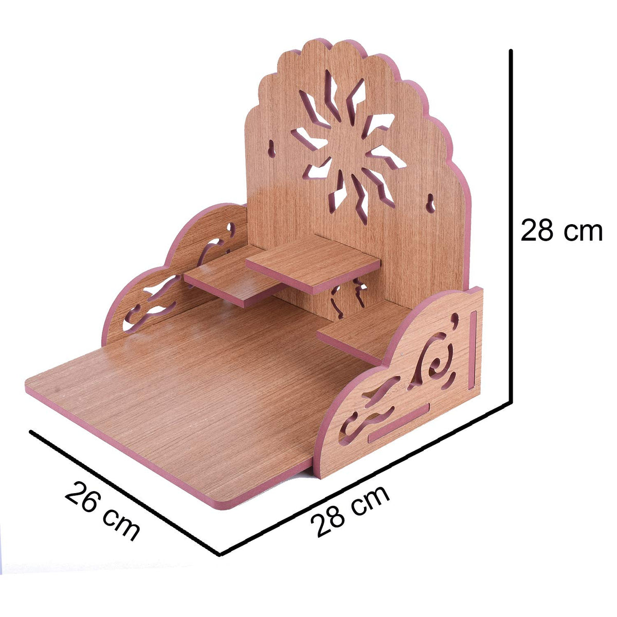 Om Shree Fully Handmade Beautiful Wooden Home and Office Temple/Pooja Mandir(28 x 28 x 26 cm) (Light Brown 3)