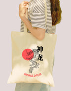 Peach Blossom Van Gogh Printed Tote Bag for Women with Zip, Stylish Cotton Handbags, Canvas Tote Bags for College (WHITE_MYTHICAL DRAGAN)