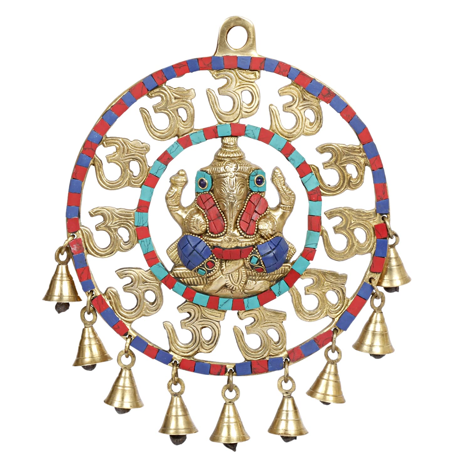 SVARUP Brass Om Ganesha Wall Hanging with Bells Showpiece 11 Inch