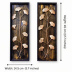 DSH Leaf Wall Art Panels Modern Rustic Home Décor Wall Hanging Sculpture for Living Room, Bedroom & Office (45X15 CM) Decoration Item (Ginkgo Leaf, 2 Frames)