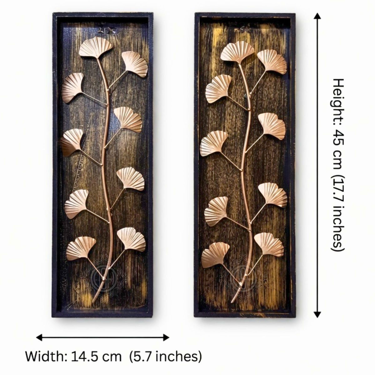 DSH Leaf Wall Art Panels Modern Rustic Home Décor Wall Hanging Sculpture for Living Room, Bedroom & Office (45X15 CM) Decoration Item (Ginkgo Leaf, 2 Frames)