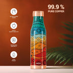 MILTON Copper Charge Design Water Bottle, 850 ml, Tribal Pattern | Lacquer Coating, Curved bottle | Diwali | Festive | Gifting | Yoga | Home | Kitchen | Vedic
