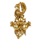 Svarup 12 Inch Gold Color Brass Peacock Diya: Perfect for Home Temple Aarti, Camphor Burn, and Table Mandir