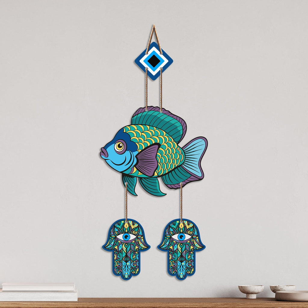 Artvibes Decorative Fish Evil Eye Hanging for Home Entrance | Nazar Battu MDF Wall Decor | Vastu Wall Art for Living Room | Bedroom | Balcony | Main Door & Office | Gift Item (WH_8534N)
