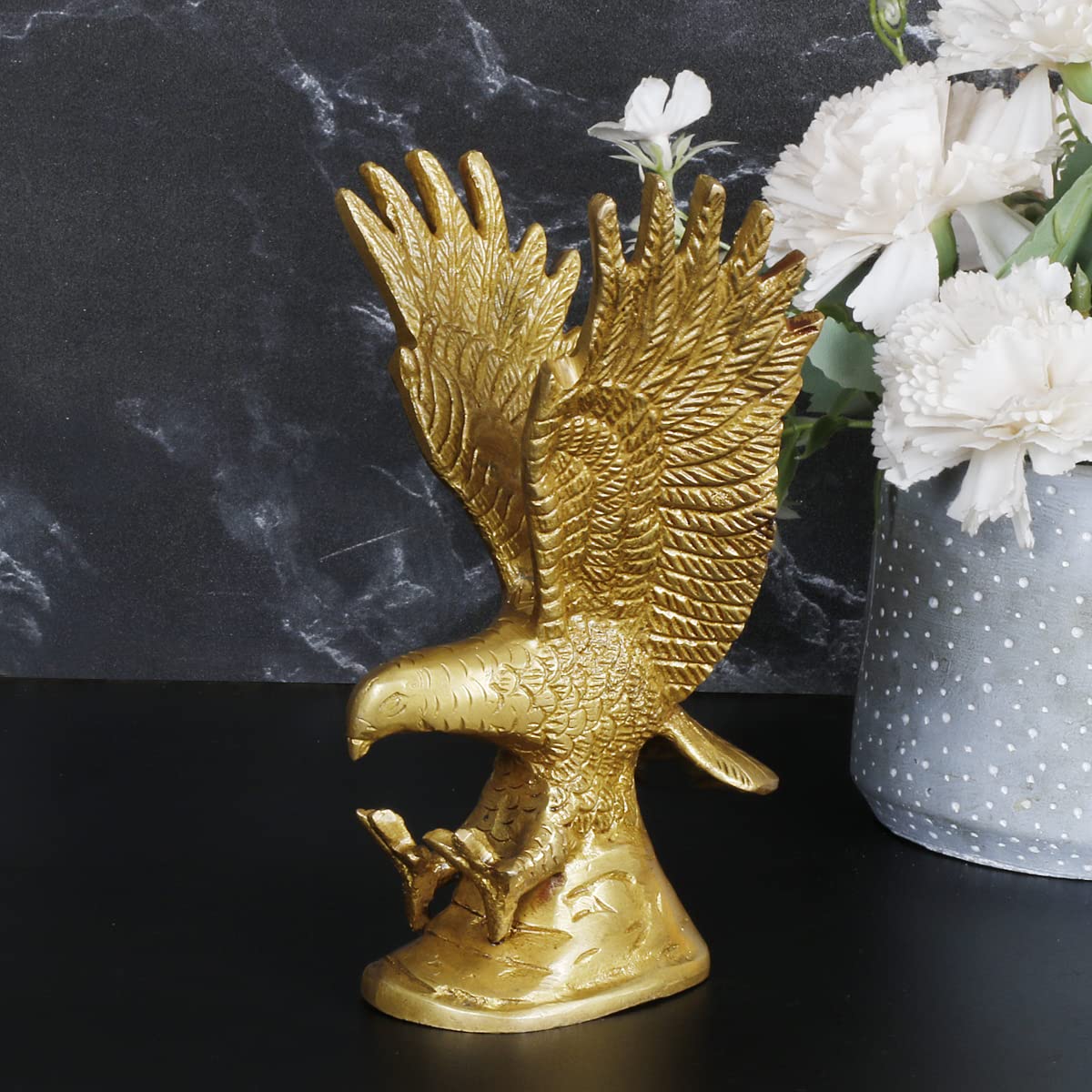 ARTVARKO Brass Eagle Statue Wild Bird Flying Hawk Sculpture Feng Shui Vastu Animal Decorative Handmade for Home Decor Office Showpiece Gift 6.5 Inch