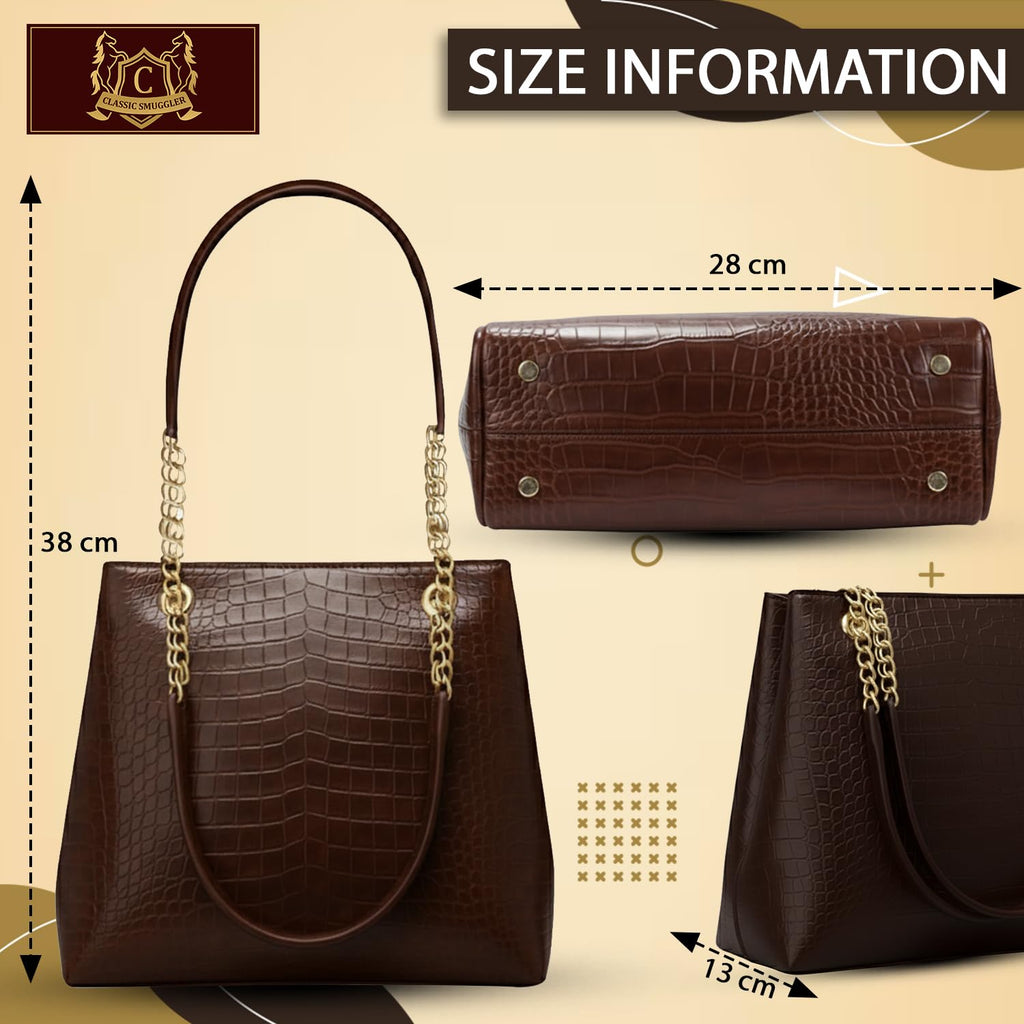 CLASSIC SMUGGLER Large Capacity Croco Pattern Tote Bags For Womens Big Purses And Handbags Ladies Shoulder Bag (Dark Brown)