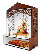 DEXORO Dual Tone Wooden Temple for Home (22 x 16 x 8.5 Inch) | White Interior Pooja Mandir with LED Light | Wall Mounted & Tabletop with Storage