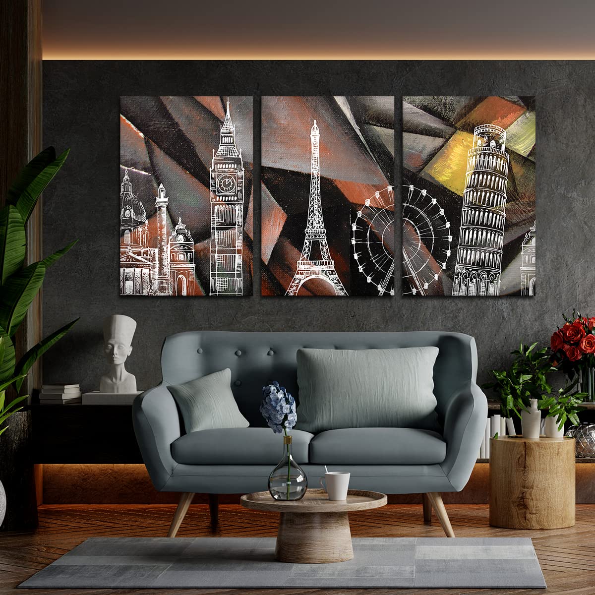VIBECRAFTS 3 Pieces Beautiful Abstract Canvas Wall Painting Fitted With Wooden Frame For Home | Office | Living Room | Gifts(PTVC3Pcs3_11521)