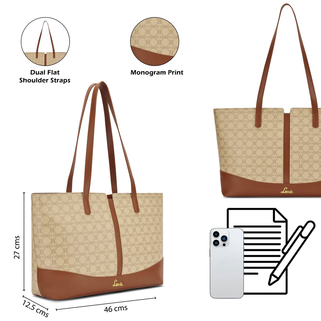 Lavie Women's Mono Freya Monogram Print Tote Bag for Women | Tote Bag for Work | Ladies purse | Stylish Shoulder Bag | Gift for Women