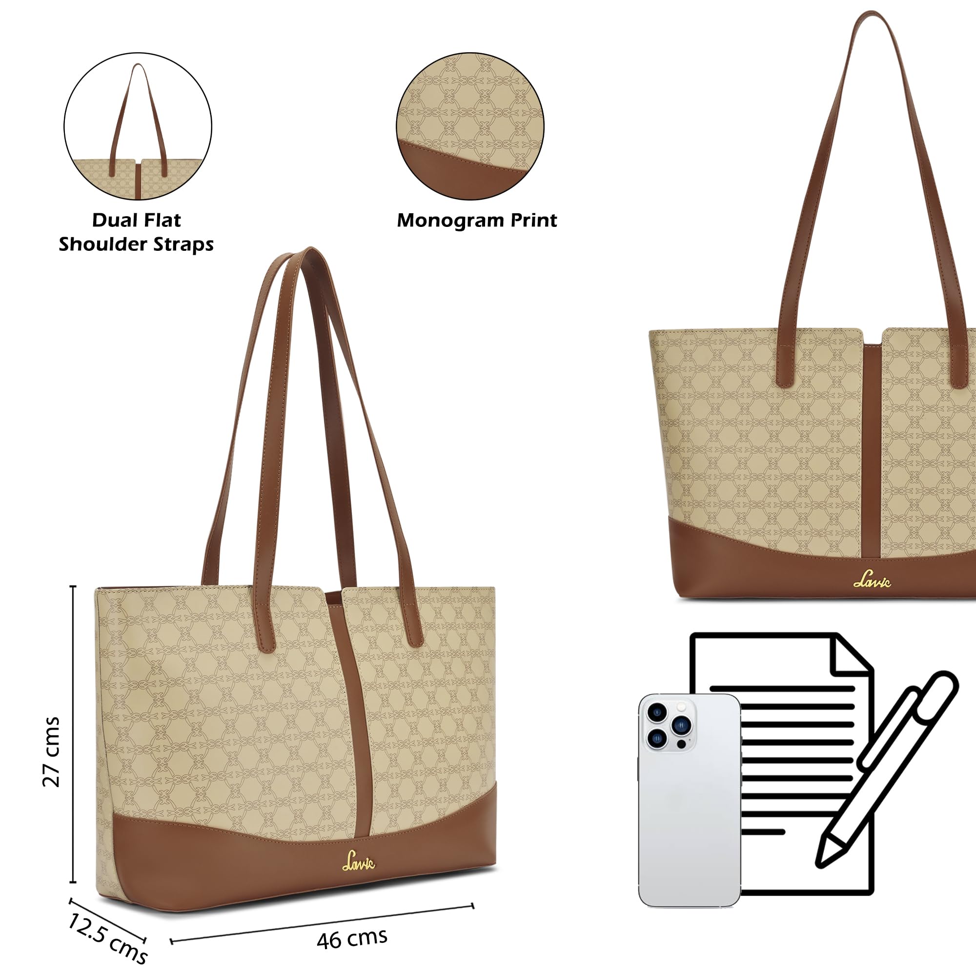 Lavie Women's Mono Freya Monogram Print Tote Bag for Women | Tote Bag for Work | Ladies purse | Stylish Shoulder Bag | Gift for Women
