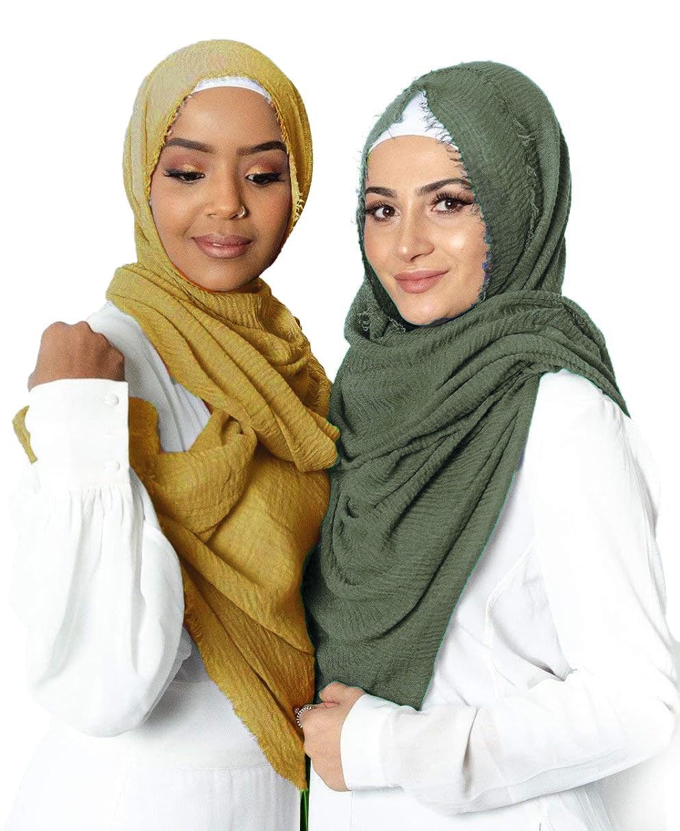 ICW Women's Light Weight Premium Wrinkle Ironless Crinkle Cotton Hemp Summer Scarf Stoles Shawl head scarves for girls (PACK OF 2) (BROWN)