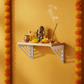 Spillbox Wooden Pooja Home Temple|White Metal Shelf |Wall Mountable|Easy Screw Assembly|Home Temple for Puja Room |Pooja Stand | Mandir-Lines (Small White)