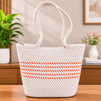 YOUD Rope Handbag | Cotton Tote Handmade Bag for Women | Woven Stylish Shopping Purse (White)