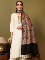 Pashmoda Women Hunar Fine Wool Nalki Embroidered Stole (Size : 28x80in, 71X203cm) EMST02