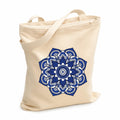 Prageet Canvas Tote Bag for Women with Zipper | 350 GSM Cotton Printed Tote | Stylish College Office Travel Shoulder Bag | Fits 14-15 Inch Laptop | Eco Friendly Reusable Cloth Handbag (MAND-BLU)