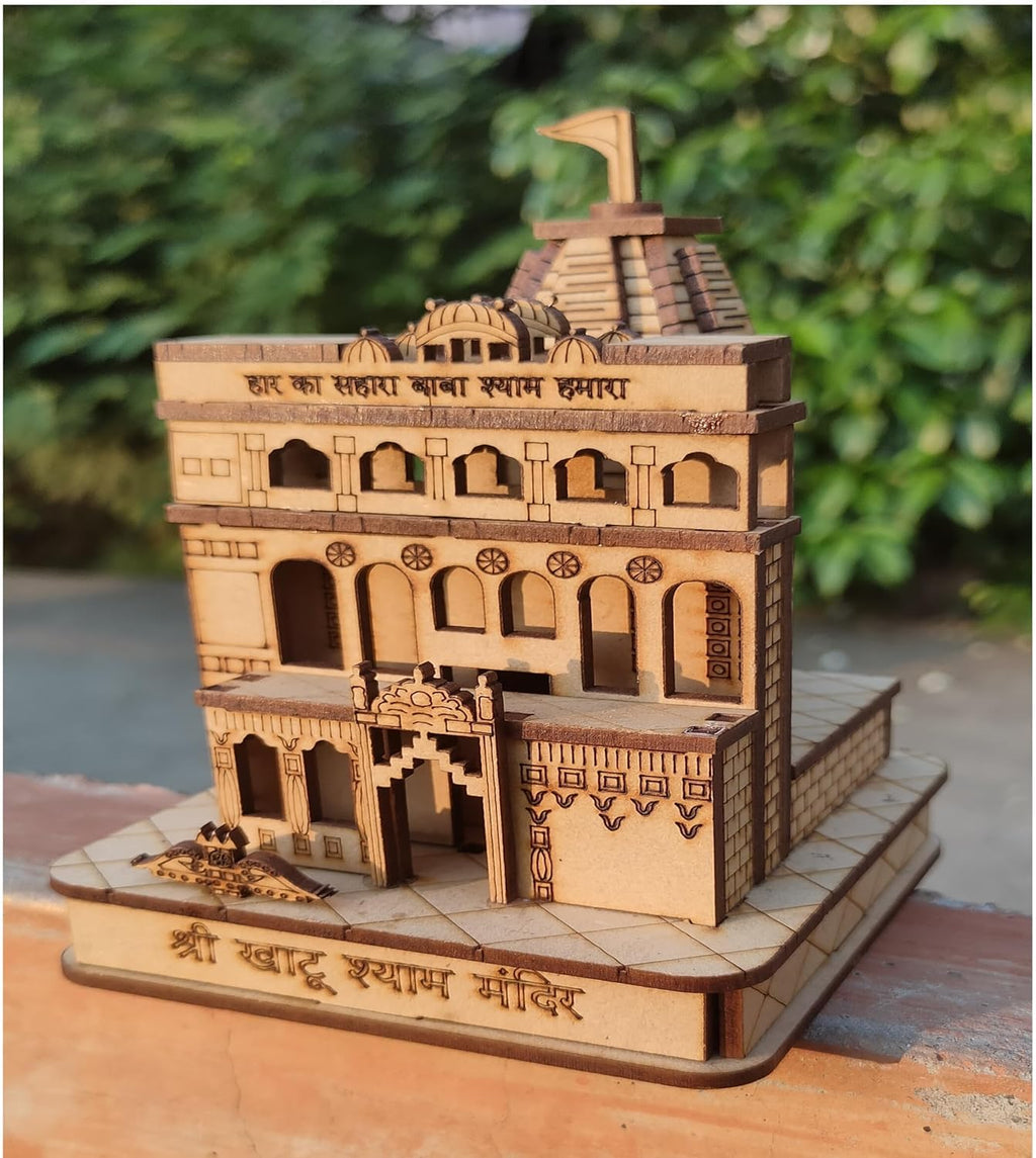 ANI DIVINE Khatu Shyam JiKhatu Naresh Wooden Temple for Home Decoration car Dashboard Wooden Temple for Office - Khatu Shyam Mandir Model (5.5 Inches) (Brown Finish)