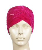 BISMAADH Velvet Soft Pleated Pre Tied Knot Readymade Turban/Pagri Head Wraps for Men & Women Dark Pink