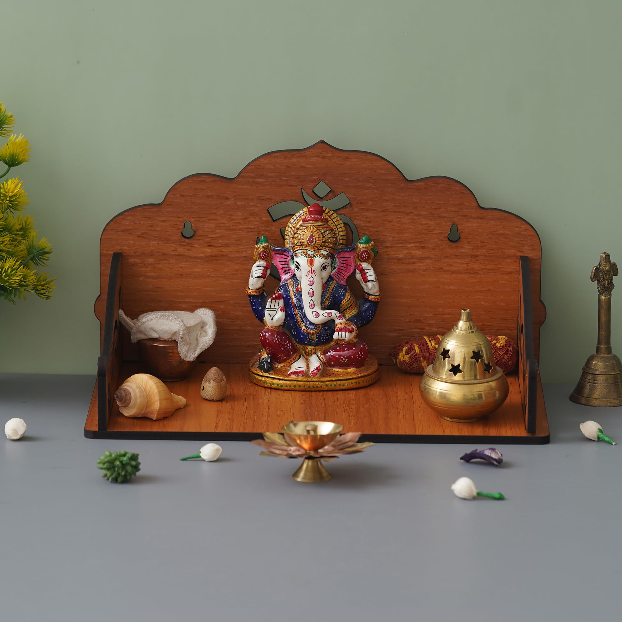 Webelkart®️ Premium OM Wooden Temple Beautiful Plywood Mandir Pooja Room Home Decor Office/Home Temple (Brown)