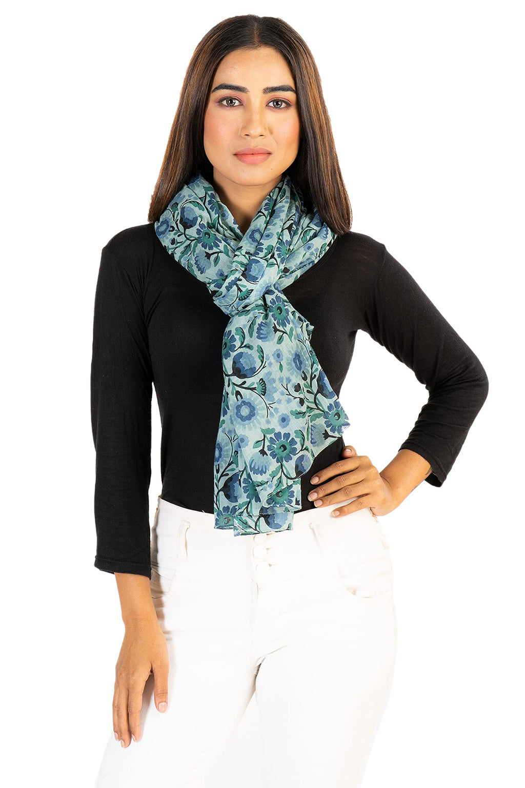 AQVA Printed Cotton Scarf for Women Stylish (Jannat Pewter) | Head and Face Cover Scarf for Girls with 100% Cotton | Soft & Lightweight Scarves/Stoles for all Weather (72 x 43 in)
