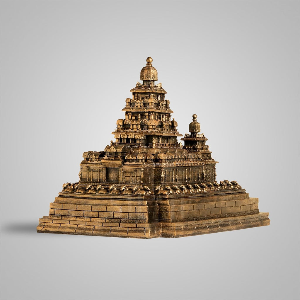 SILAII Mahabalipuram Shore Temple Showpiece – 5 Inch, Antique Bronze | Ideal for Study Table, Living Room, Office Decor & Gifting