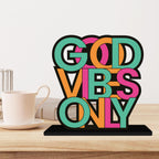 Artvibes Good Vibes Only Inspirational Quotes Table Decor for Office Desk | Home Decoration Items | Living Room | Modern Art Wooden Showpiece Decorative Gift item (SP_1185)