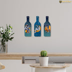 Artvibes Astronaut in Space Decor Bottle shaped Wooden Wall Hanging | Living Room | Office | Wall Art Painting For Hall | Graphic Artwork | Aesthetic Wooden Decor | Ideal Gifts (WH_9523N), Set of 3