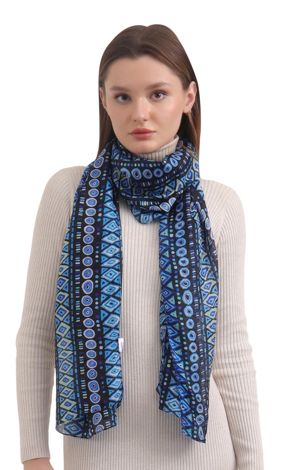EH 100% Pure Mulberry Silk Scarf for Women, head scarf, neck scarf, hair scarf, digital printed long (22 X 72) (MC 12)