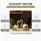 RAYLUXE Gold Aluminium Swan Pair Candle Holder for Good Luck | Wedding, Anniversary & Valentine’s Day Gift for Couples | Feng Shui Love Showpiece for Home Decor (Glass & Candles Not Included)