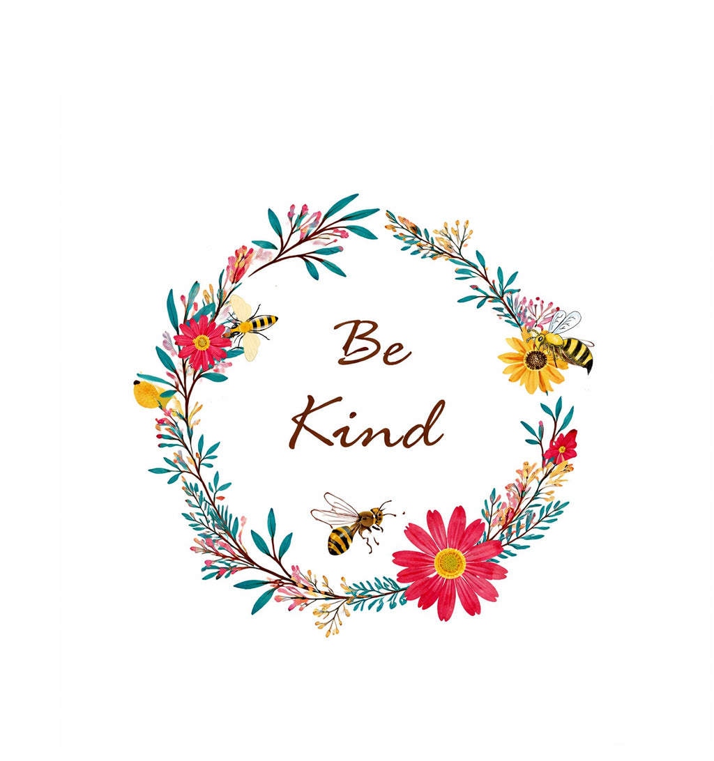 Heu Floral Wreath Canvas Tote Bag with “Be Kind” Print | Eco-Friendly Reusable Cotton Shoulder Bag | Stylish Inspirational Shopping Tote for Women