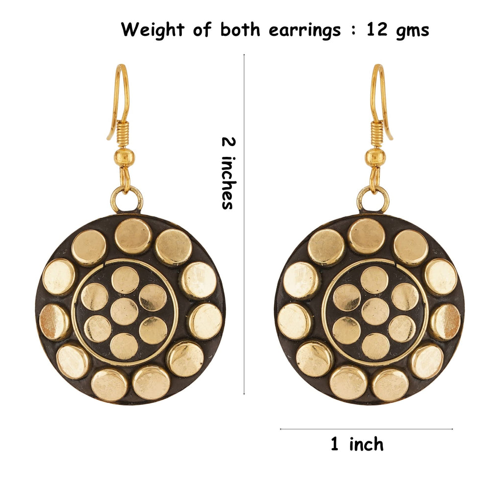 Shreyadzines Non-precious Metal Dangling Handmade Lightweight Hook Tibetan Style Earrings for Women (Gold)