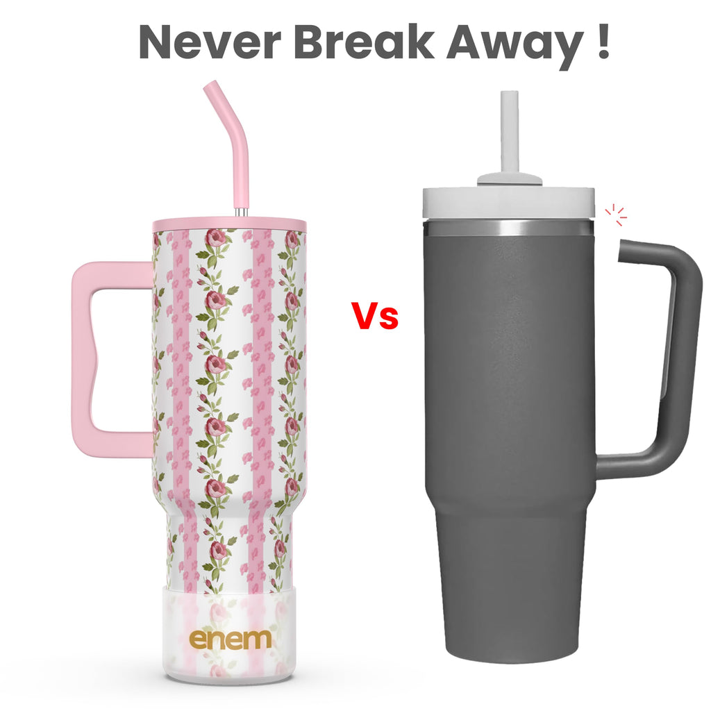 enem Tumbler, Rosewood Romance, Tumbler with Metal Straw, Sipper, with Lid Leak Proof, 1 Metal Ice Cube, 1 Copper Spring (Tamba), Base Protector (Black/White), Mug Travel, 1.2L