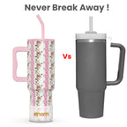 enem Tumbler, Rosewood Romance, Tumbler with Metal Straw, Sipper, with Lid Leak Proof, 1 Metal Ice Cube, 1 Copper Spring (Tamba), Base Protector (Black/White), Mug Travel, 1.2L