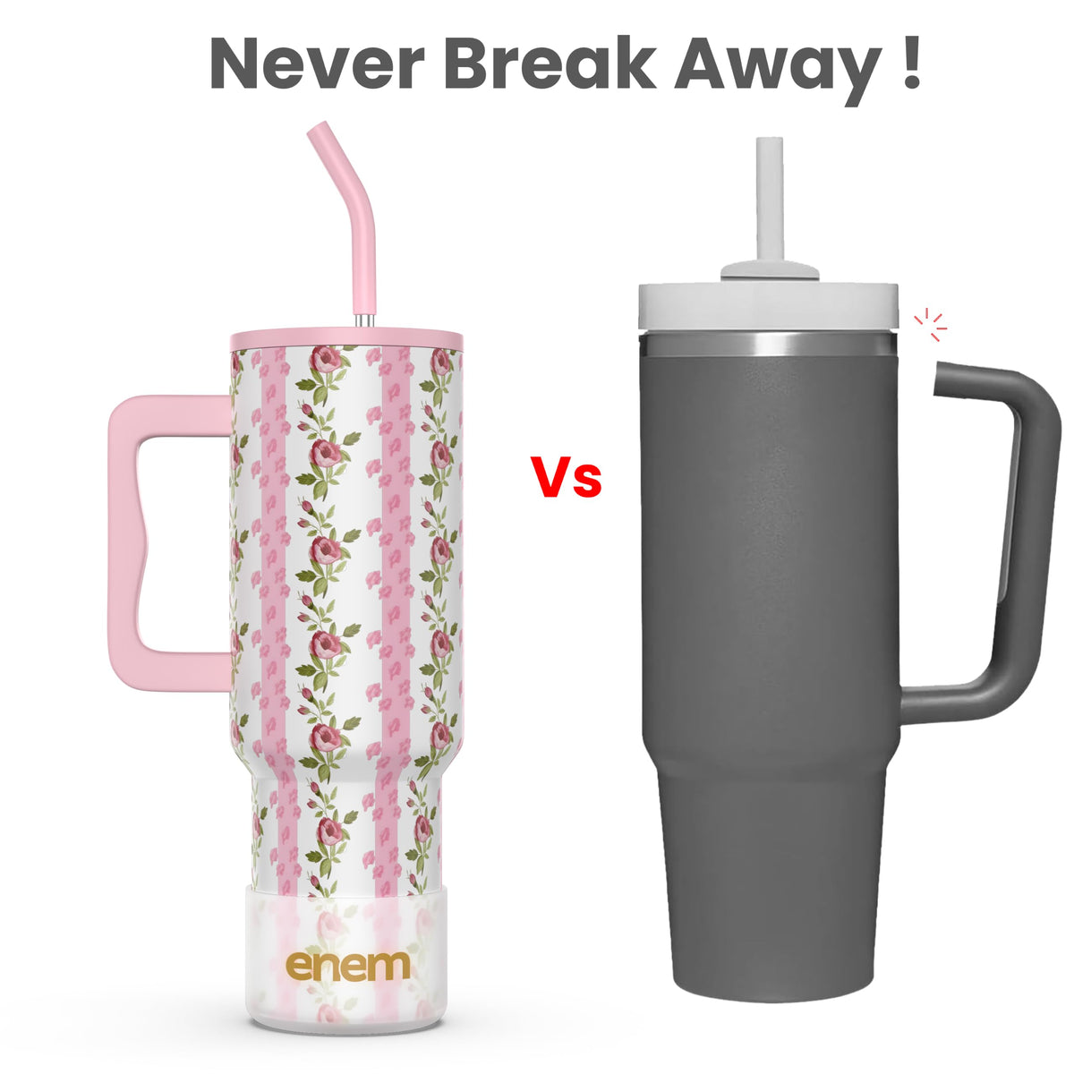 enem Tumbler, Rosewood Romance, Tumbler with Metal Straw, Sipper, with Lid Leak Proof, 1 Metal Ice Cube, 1 Copper Spring (Tamba), Base Protector (Black/White), Mug Travel, 1.2L
