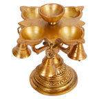 ARTVARKO Diya with Bell Designer Traditional Brass Handmade Table Décor with Stand for Home Diwali Gift Temple Pooja Height 5 Inch