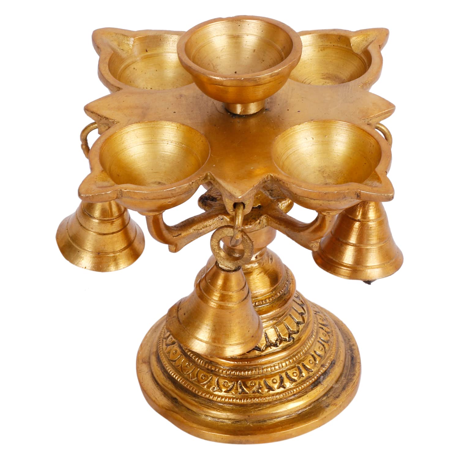ARTVARKO Diya with Bell Designer Traditional Brass Handmade Table Décor with Stand for Home Diwali Gift Temple Pooja Height 5 Inch