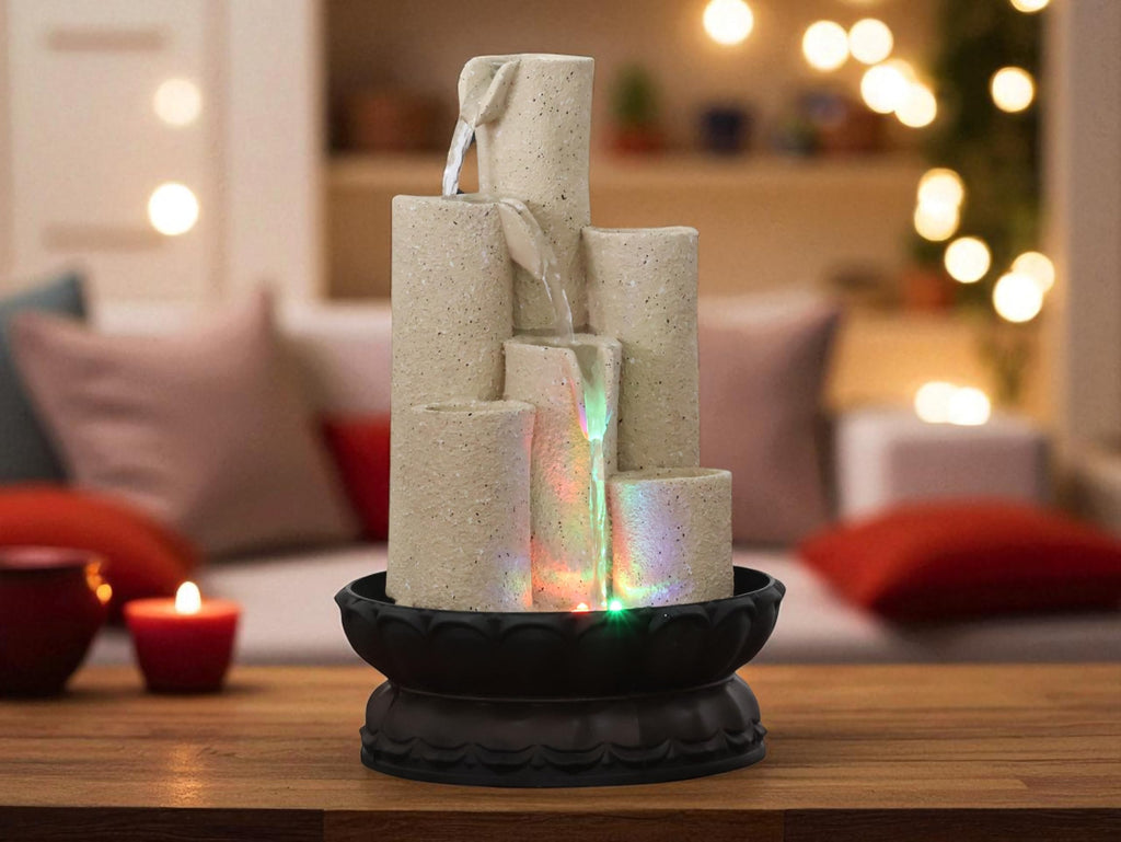 KridayKraft Decorative Waterfall Design Table top Colour Changing Lights Fountain Polyresin Showpiece for Home Garden Living Room Decor Decoration Gift Items, 30 CM 1.2 kg