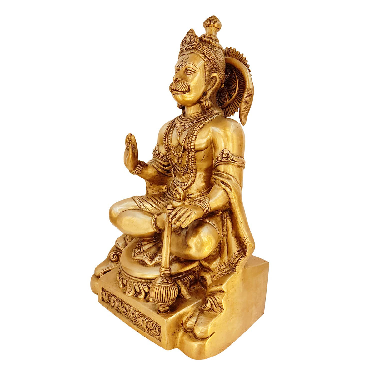 ARTVARKO Big Brass Lord Hanuman Murti for Home Puja Blessing Posture Idol Bajrangbali with Gada Statue for Pooja Gift Living Room Mandir Height 18 Inch