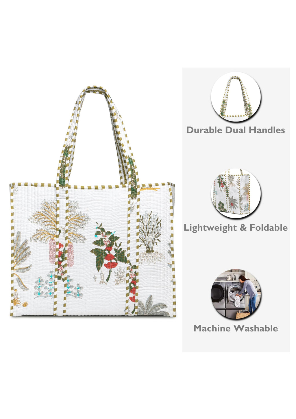 Yda fashion Quilted Cotton Tote Bag – Reusable Large Shopping Bag for Women & Men, Lightweight Eco-Friendly Grocery Tote with Printed Design, Shoulder Bag for Travel, Beach & Daily Use