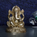 ARTVARKO Brass Lord Ganesha Murti in Blessing Posture Sitting with Modak Ganesh Bhagwan Idol Ganpati Metal Statue for Home Office Entrance Decor Pooja Marriage Gift Antique Gold 5 Inch