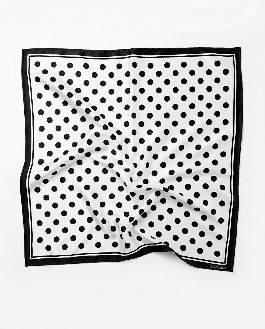 Grey Exim Black Polka Dot Polyester Crepe Head Scarf, Square Hair Bandana for Women