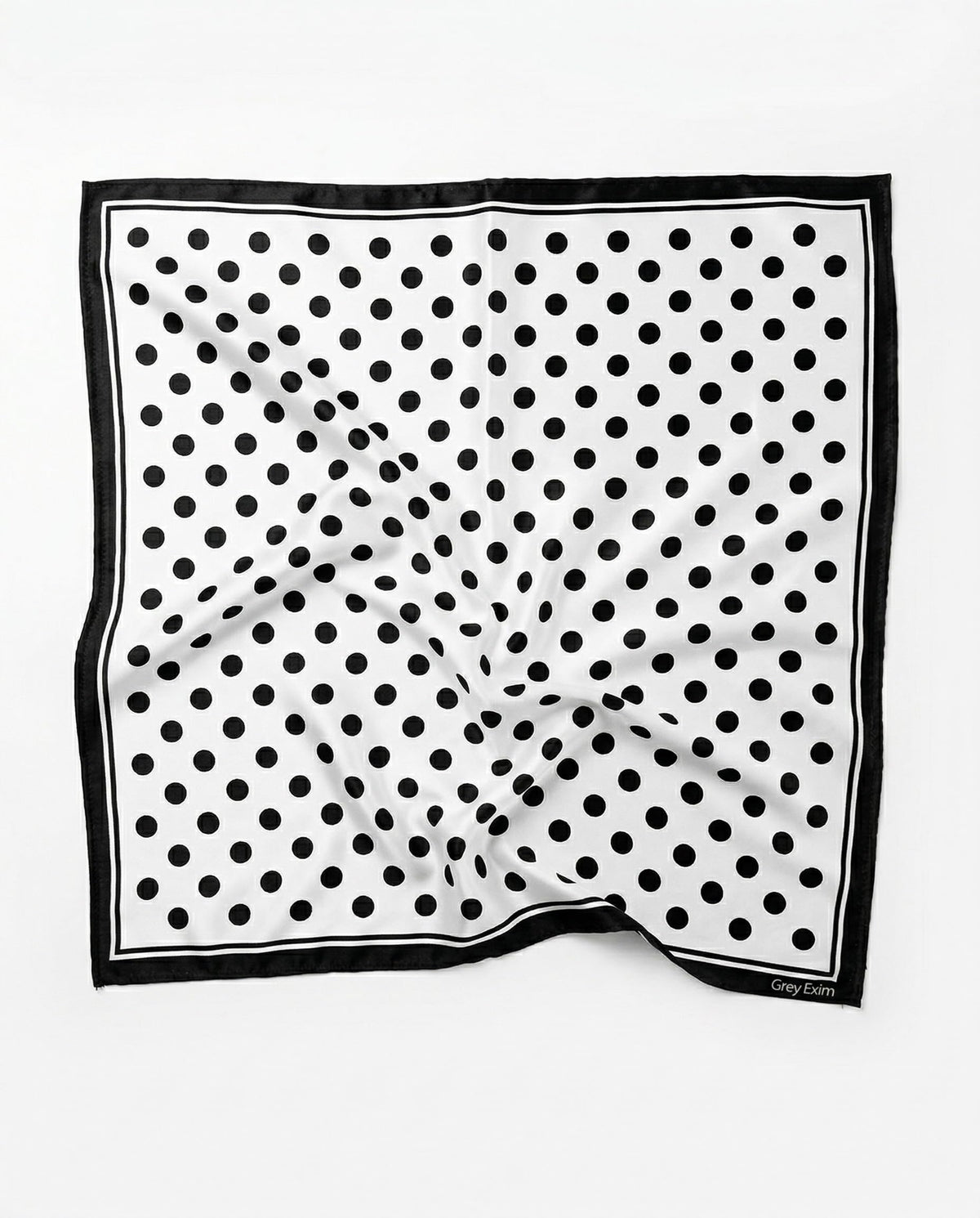 Grey Exim Black Polka Dot Polyester Crepe Head Scarf, Square Hair Bandana for Women