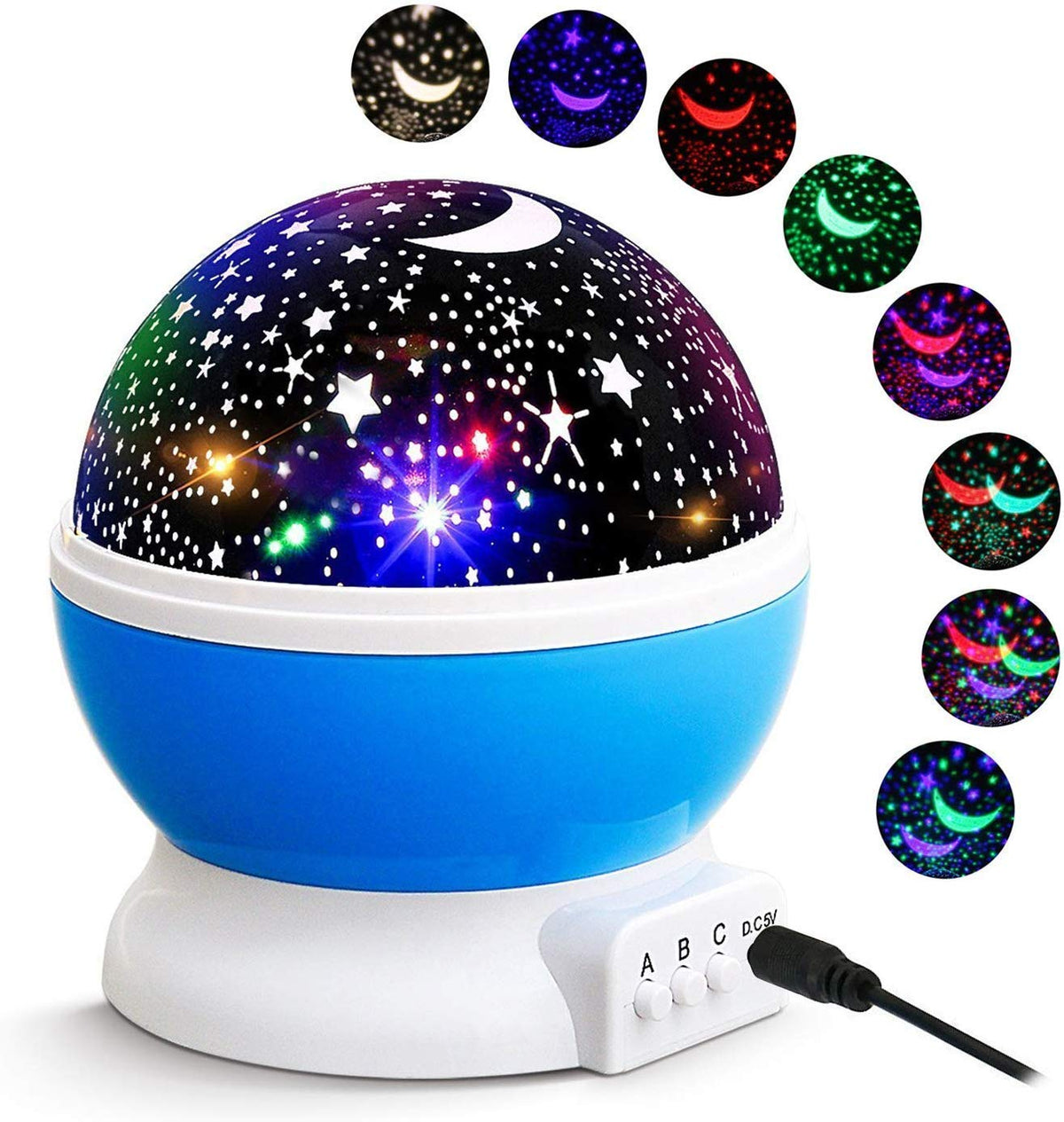 Mohinidreams Star Master Rotating 360 Degree Moon Night Light Projector Lamp for Kids Room, Multi Color LED Sky Galaxy Light with USB Cable, Bedroom Decor Night Bulb, Random Color, Pack of 1