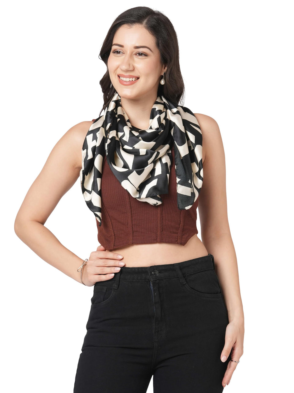 Sahil Fashion Women Luxury Square Scarf – Soft Silk Satin | Stylish Printed | Multi-Way Drape | 100x100 cm