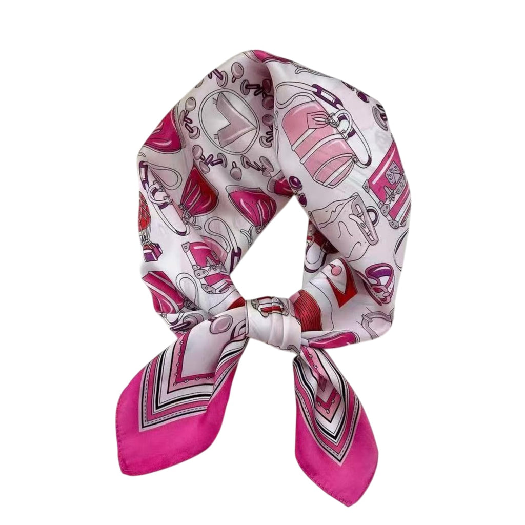 SALTY Wine & Dine Pink Printed Scarf for Women | Head Scarf for Women Soft, Lightweight | Hair Scarf | Latest Scarves for Girls | Spring, Summer & Fall Fashion Accessory