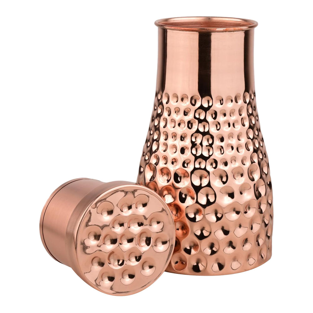 Tambra Copper Bedroom Jar with Inbuilt Glass | Polish Mix Dotted Design | Handcrafted, Leakproof, Jointless | Ayurvedic Benefits, Antioxidant Properties | 1200 ml (Pack of 1)